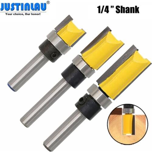 JUSTINLAU 3pcs 1/4'' Flush Trim Router Bit Pattern Bit 1/2" Blade Dia. Top & Bottom Bearing Template Edge Wood Cutter Carpenter