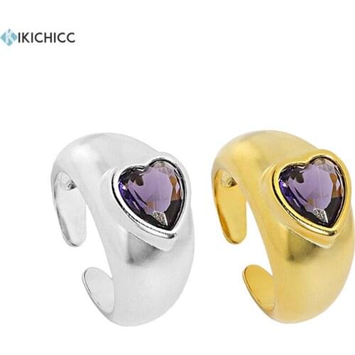 KIKICHICC 925 Sterling Silver Gold Purple Zircon CZ Resizable Adjustable Rings Women Large Thick Rock Punk Jewelry For Party