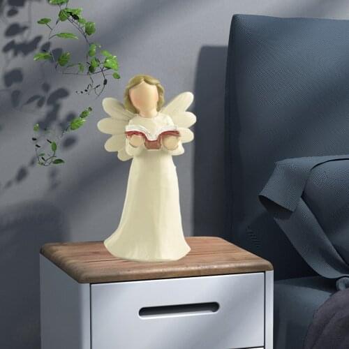 Creative Craft Reading Girl Tabletop Standing Little Angel Sculpture Figure Home Porch Shelf Garden Art Indoor Ornaments Gift