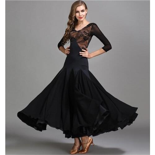Lace Ballroom Dance Dress Standard Ballroom Billowing Waltz Tango Dress