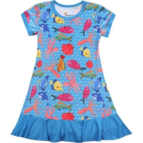 3-10 Yrs Child Girls Summer Pajamas Nightgown Sleepwear Animals Short Sleeve Sleeping Dress Kids Cartoon Printed Nightwear