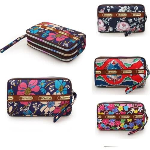 Hot Selling Triple Zipper Phone Clutch Bag Nylon Women’s Coin Collection Money Purses Flower Star Ladies Key Clutches Handbags