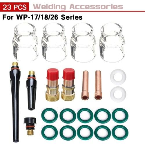 23Pcs TIG Welding Torch Stubby Gas Lens For WP17 WP18 WP26 TIG 12 Pyrex Glass Cup Spares Kit Durable Practical Accessories