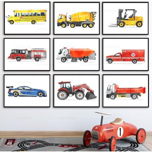 Cartoon Car Bus Truck Nursery Wall Art Canvas Painting Nordic Posters and Prints Wall Pictures Baby Kids Room Boy Bedroom Decor