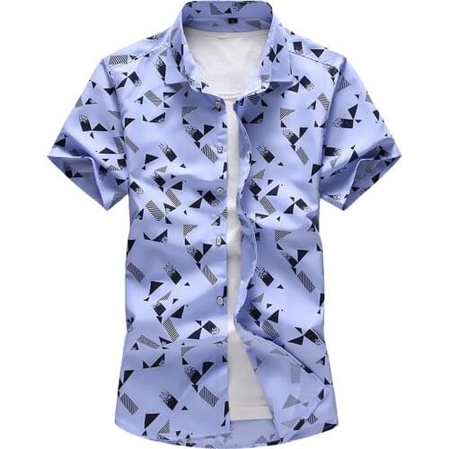 Men Casual Shirt Summer Geometry Print New Fashion Business Shirt Breathable Leisure Short Sleeved Plus Size Street Home Shirt