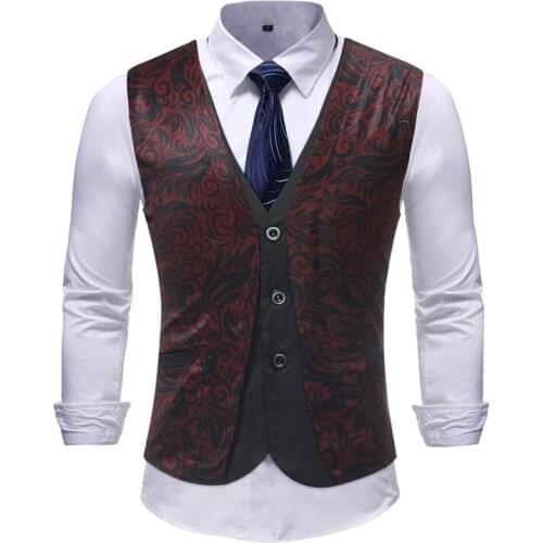 Mens Hipster Fake Two Piece Suit Vest 2019 Fashion Fragmentation Printing Print Sleeveless Waistcoat Men Slim Fit Single Breaste