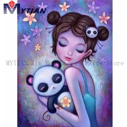 MYTIAN DIY Cartoon Girl Diamond Painting Large Girl Doll Anime Panda Bear 5D Diamond Painting Home Decor Cross Stitch With Drill