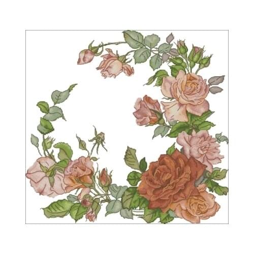 Rose wreath idyllic Needlework,For Embroidery,DIY 14CT Unprinted Arts Cross stitch kits Set Cross-Stitching Home Decor
