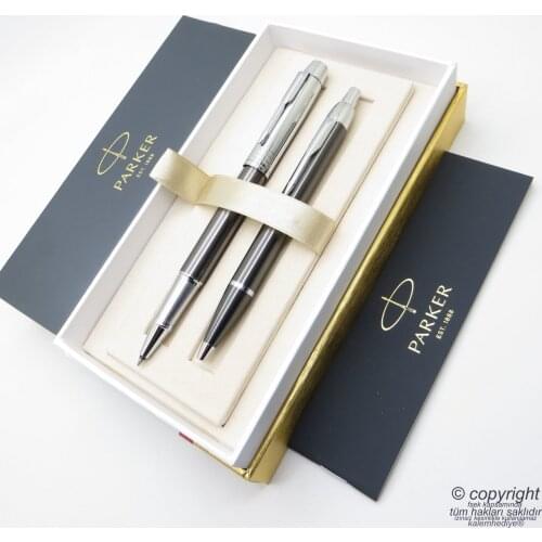 Parker IM Premium Custom Gray Roller Pen + Ballpoint Pen Set | İsme Custom