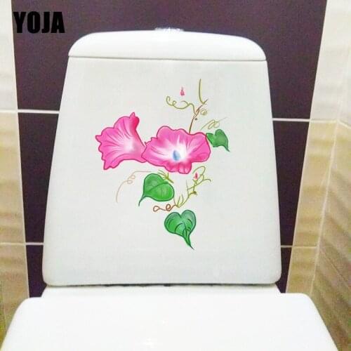 YOJA 17.7*22.5CM Red Trumpet Flower WC Toilet Sticker Home Room Wall Decoration T1-0663
