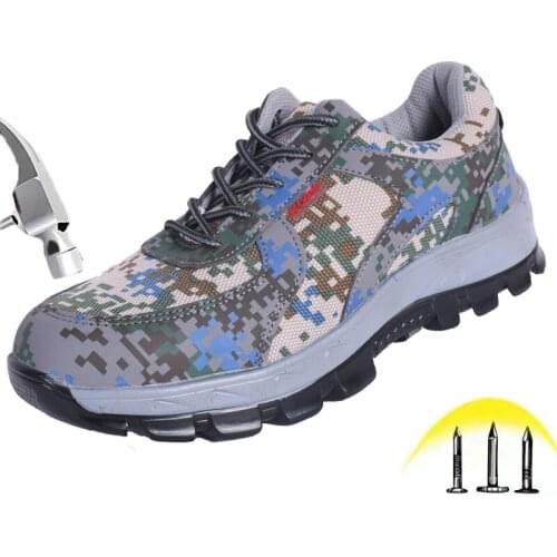 Indestructible Steel toe Shoes For Men Canvas Lightweight Breathable Upper Slip resistant Rubber Sole Work Safety Shoes