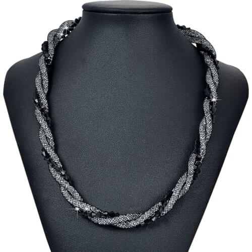 Wholesale 12 Pieces Newest European Twist Bicone Bead Crystal Mesh Chain Statement Necklace For Women Gifts N1555