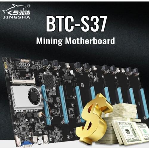 BTC-S37 Miner Motherboard CPU Set 8 Video Card Slot Pitch 65mm DDR3 Memory Motherboard with USB 2.0 SATA 3.0 Integrated VGA