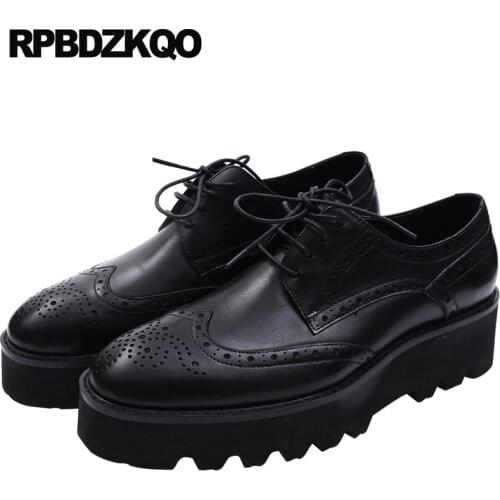 Chic Creepers Platform Wingtip Fashion Breathable Brogue Men Oxfords Shoes Handmade Genuine Leather Casual Spring Black Luxury
