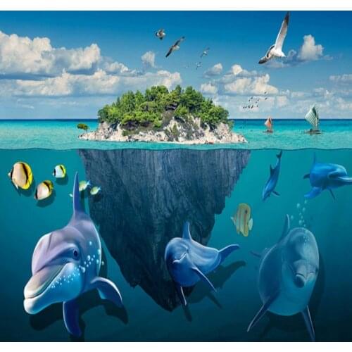 Dropship Colomac Blue Wallpaper Underwater World Dolphin Decoration Mural Wallpaper for Walls 3d Living Room Papel Para Pared