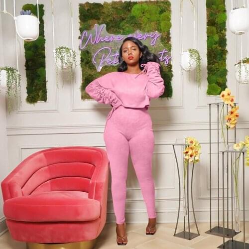 TNNAOFF Solid Two Piece Tracksuits Women Set Stacked Drawstring Long Sleeve Tops Fashion Pencil Pants Lounge Wear Matching Sets
