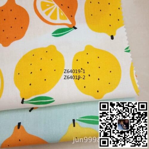 100% cotton poplin lemon fruit printed fabric, woven textile, suitable for clothing pillow cases, tablecloths, decorative