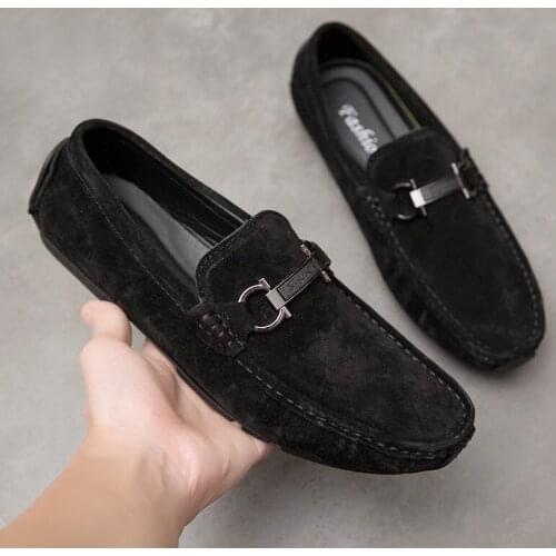 Summer Mens Casual Slip on Fashion Suede Shoes Men Loafers Moccasin Black One-step Shoes Comfortable Flats Man Fashion Footwear