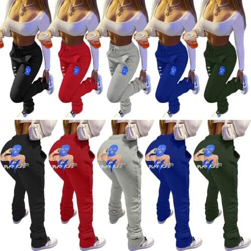 Street Animation Offset Drawstring Stacked Pants Pocket Womens Pants Leisure Exercise Sports Street Clothing Versatile Pants