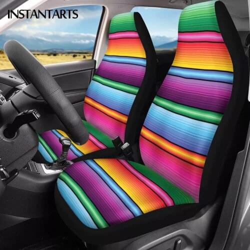 INSTANTARTS Colorful Stripes Print Universal Car Front Seat Covers Heavy-Duty Seat Protector Washable Car Interior Seat Covers