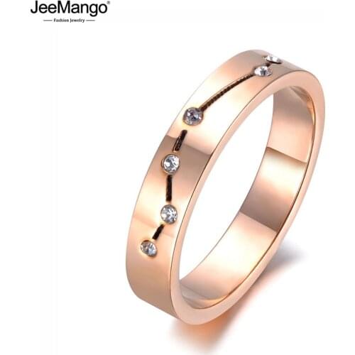 JeeMango Jewelry Stainless Steel Rhinestone Engagement Ring Rose Gold CZ Crystal Wedding Rings For Women Drop Shipping JR19006