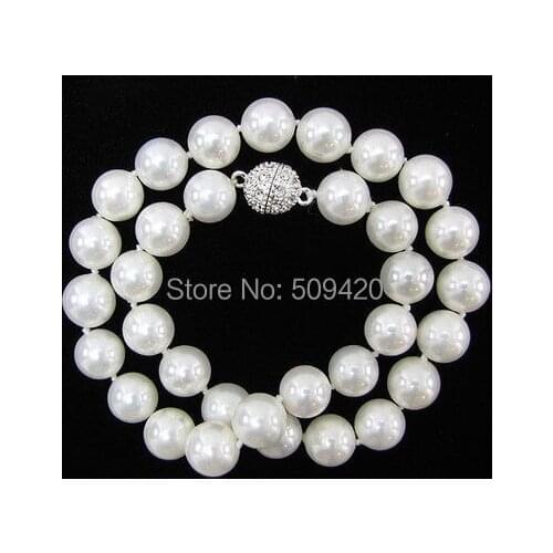 PO987 UE65 Free Shipping Wholesale>>>10mm Genuine White South Sea Shell Pearl Necklace 18'' AAA