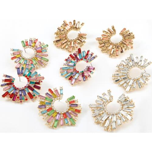 JIJIAWENHUA New Trend womens Shiny Rhinestone Sun Flower Shape Pendant Earrings Dinner Party Fashion Jewelry Accessories
