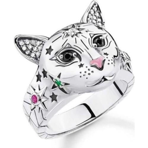 Cross-border Cat Head Graffiti Pattern Gorgeous Ring European and American Fashion Banquet Festival Alloy Womens Ring