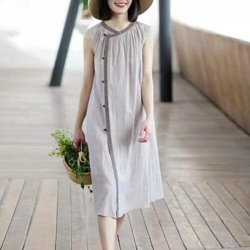 Summer New XL Womens Dress Slim Round Neck Casual Loose Art Commuter Sleeveless Vest Dress