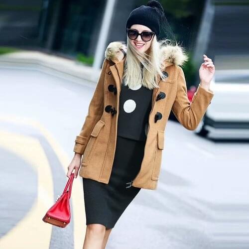 2018 Kez keer winter womens Wool coat warm luxury branded design real fur cashmere collar overcoat loose zipper female clothes