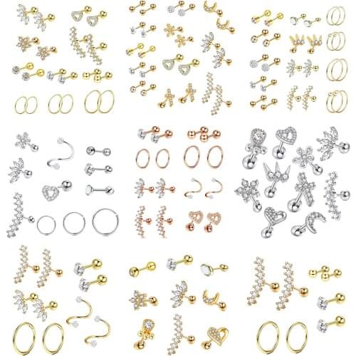 1Set Ear Bone Nail Piercing Cartilage Zircon Tragus Helix Piercing Barbell Stud Earring Pircing Oreja Jewelry