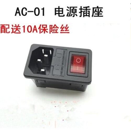 10pcs with 10A fuse Red Rocker Switch Fused IEC 320 C14 Inlet Power Socket Fuse Switch Connector Plug Connector AC-01
