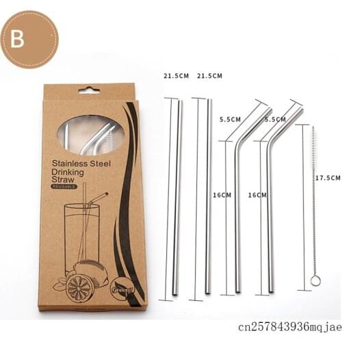 100Sets Reuseable Drinking Straw Metal Straight Bend Straw with Cleaner Brush Bar Accessories Eco-friendly Stainless Steel