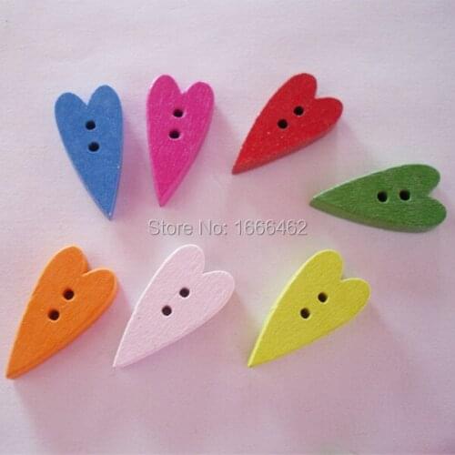 100pcs Heart Buttons 2 Holes Wooden Buttons Sewing Buttons Craft Scrapbooking Clothing Accessories
