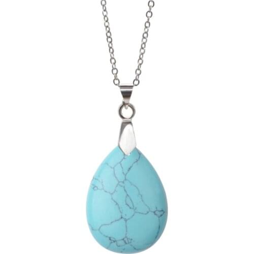 13 colors Statement Fashion Charms Collar Natural Stone Pendant Water Drop Quartz Crystal Necklace Women Jewelry Colares