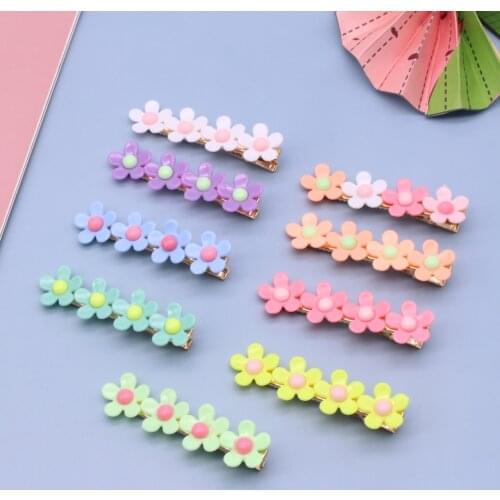 3Pcs/Set Cute Little Flower Hairpin Color Resin Word Folder Fresh Childrens Hair Accessories
