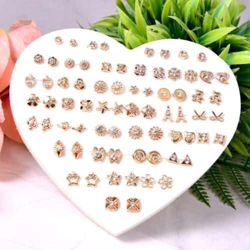 36 Pair/lot Multi style Gold Flower Heart Star Moon Geometric Crystal plastic Stud Earring Set For Women Girls ear ring Gifts