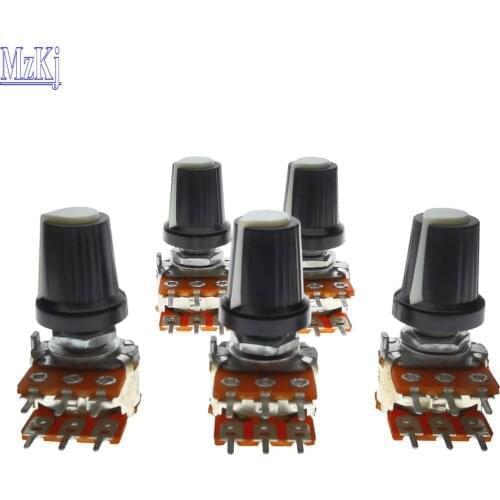 5PCS Hot New WH148 + Plastic Knob 20MM 50K 100K Duplex Potentiometer 50KBX2 100KBX2 DIP6 RK16