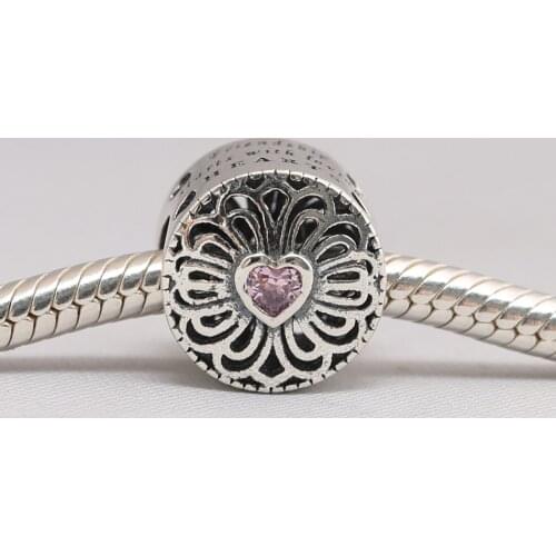 Authentic S925 Bead DIY Jewelry Love & Friendship Charms fit Lady Bracelet Bangle Lady Gift Pink Heart