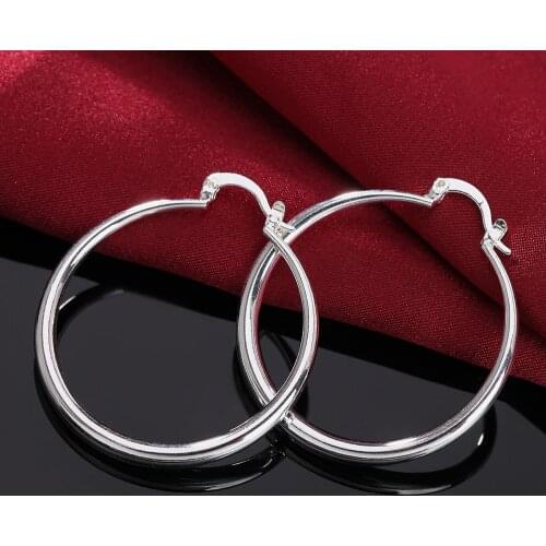 Free Shipping Classic Fashion Simple Small Circle Smooth Surface Earrings Beautiful Women 925 Silver Jewelry Wholesale 40X40MM