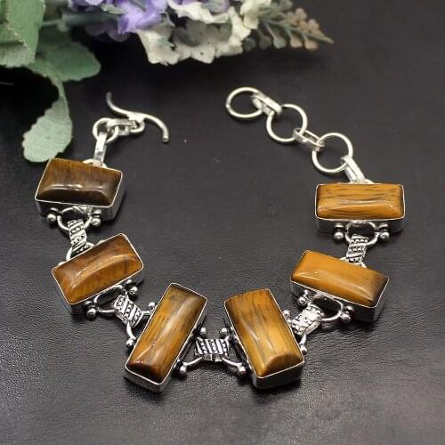 Hermosa Royal Charms Gold Tigers Eye Chain Links Bracelet 7.75 Inch A08 Free Shipping