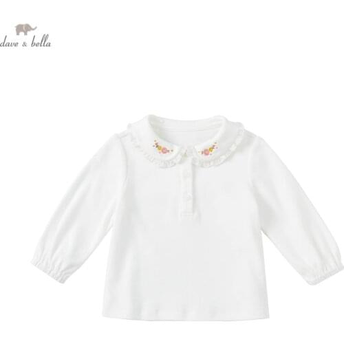 DBM19134 dave bella autumn baby girls cute floral embroidery T-shirt children tops kids girl fashion tees