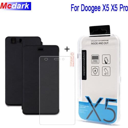 For Doogee X5 PU Leather Cases and Covers Flip Case With Stand Holder Function +Tempered Glass For Doogee X5 Pro Phone