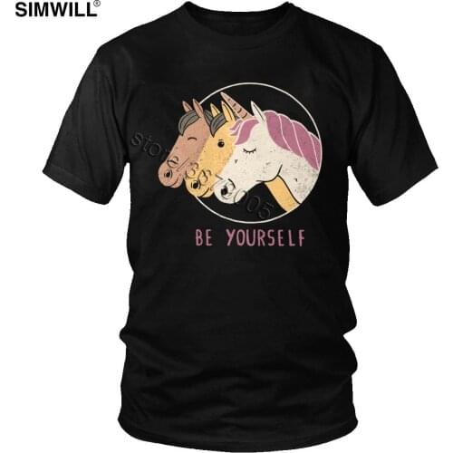 Vintage Always Be Yourself Unicorn T Shirt Funny Summer Cotton Tee Men Short Sleeved O-neck Tops Cute Distressed Graphic T-Shirt
