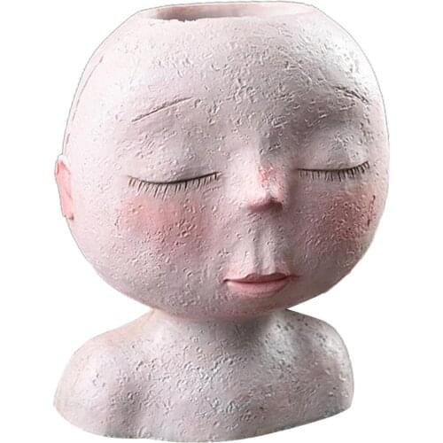 Resin Artistic Portrait Sculpture Flower Pot Nordic Human Head Vase Garden Home Decor Plant Pot Vase Planter Succulent Pot Pen H