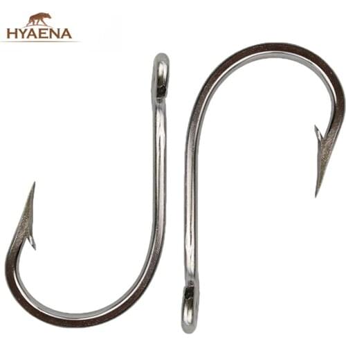 Hyaena 5pcs Stainless Steel Fishing Hook Sharp Big Thick Tuna 7691 Fishing Straight Shank Hook Eyes Accessories
