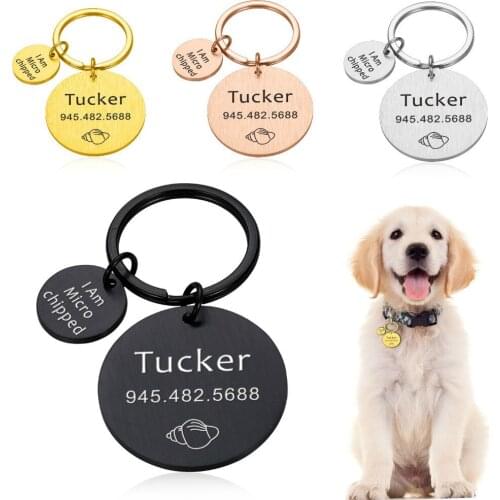 Personalized Engraving Pet Cat Name Tags Customized Dog ID Tag Collar Accessories Nameplate Anti-lost Pendant Metal Keyring