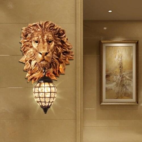 Nordic Creative Resin Lion Head Wall Lamp European Living Room Background Wall Staircase Aisle Interior Decoration Fixture Light
