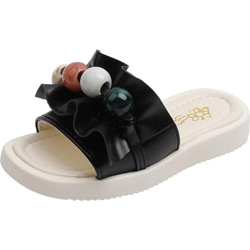Girls Outer Slippers 2021 Summer New Princess Fashion Pearl Sandals Korean Kids Western Beach Shoes Cute Ruffle Hot Chic Casual