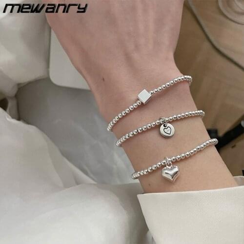 Mewanry 925 Sterling Silver Beads Beaded Smiley Love Bracelet for Women INS Fashion Simple Elegant Party Jewelry Gifts